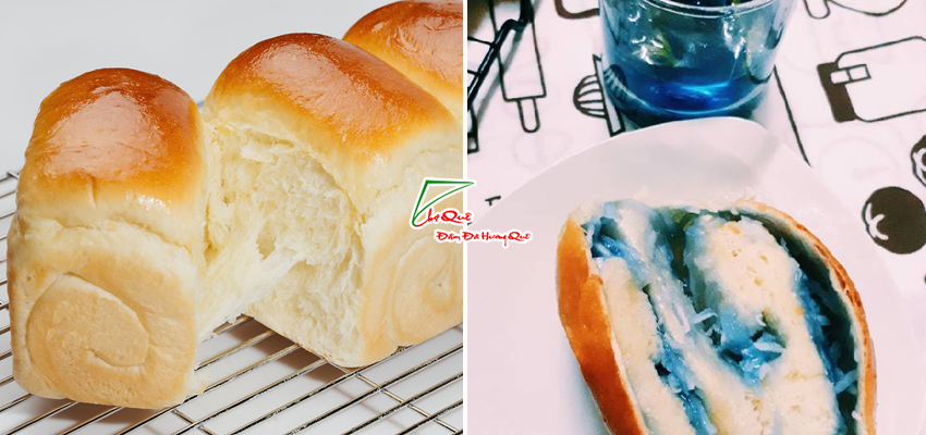 Bánh mì ngọt nhân dừa hoa đậu biếc